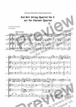 page one of 3rd Mvt String Quartet No 3 arr for Clarinet Quartet