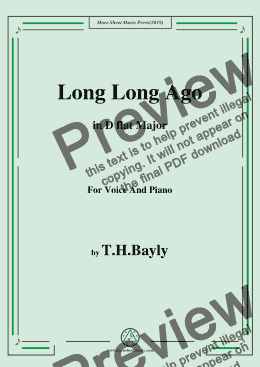 page one of T. H. Bayly-Long Long Ago,in D flat Major,for Voice and Piano