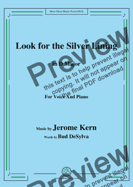 page one of Jerome Kern-Look for the Silver Lining,in D Major,for Voice and Piano