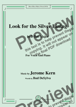 page one of Jerome Kern-Look for the Silver Lining,in D flat Major,for Voice and Piano