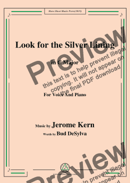 page one of Jerome Kern-Look for the Silver Lining,in C Major,for Voice and Piano