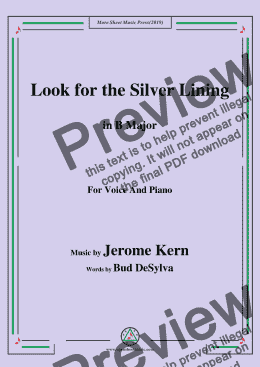 page one of Jerome Kern-Look for the Silver Lining,in B Major,for Voice and Piano