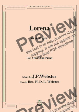 page one of J. P. Webster-Lorena,in A Major,for Voice and Piano