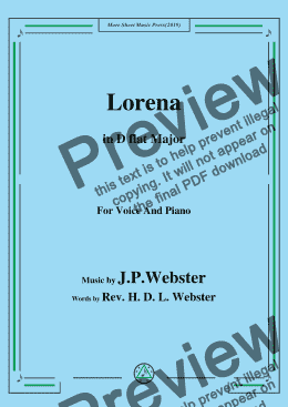 page one of J. P. Webster-Lorena,in D flat Major,for Voice and Piano