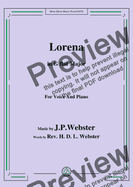page one of J. P. Webster-Lorena,in G flat Major,for Voice and Piano