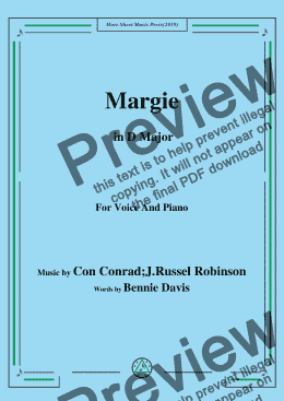 page one of Con Conrad;J. Russel Robinson-Margie,in D Major,for Voice and Piano