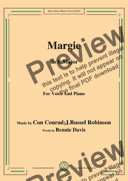 page one of Con Conrad;J. Russel Robinson-Margie,in E Major,for Voice and Piano