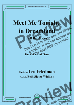 page one of Leo Friedman-Meet Me Tonight in Dreamland,in B flat Major,for Voice&Pno