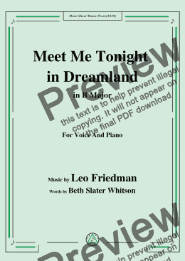 page one of Leo Friedman-Meet Me Tonight in Dreamland,in B Major,for Voice&Pno
