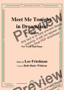 page one of Leo Friedman-Meet Me Tonight in Dreamland,in C Major,for Voice&Pno