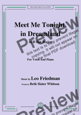 page one of Leo Friedman-Meet Me Tonight in Dreamland,in D flat Major,for Voice&Pno