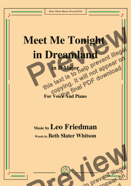 page one of Leo Friedman-Meet Me Tonight in Dreamland,in D Major,for Voice&Pno