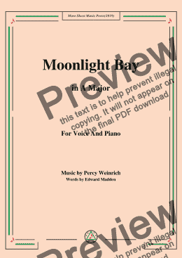 page one of Percy Wenrich-Moonlight Bay,in A Major,for Voice and Piano