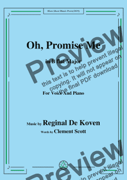 page one of Reginal De Koven-Oh,Promise Me,in B flat Major,for Voice and Piano