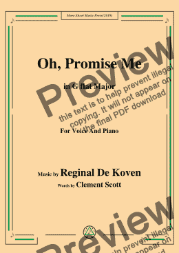page one of Reginal De Koven-Oh,Promise Me,in G flat Major,for Voice and Piano