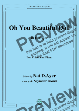 page one of Nat D. Ayer-Oh You Beautiful Doll,in D Major,for Voice and Piano