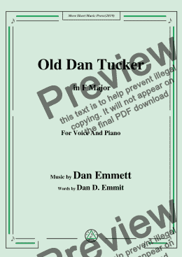 page one of Dan Emmett-Old Dan Tucker,in F Major,for Voice and Piano