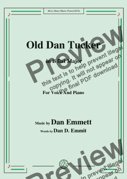 page one of Dan Emmett-Old Dan Tucker,in B flat Major,for Voice and Piano