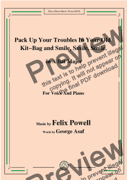 page one of Felix Powell-Pack Up Your Troubles In Your Old Kit Bag and Smile Smile Smile,in A flat Major