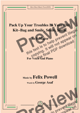 page one of Felix Powell-Pack Up Your Troubles In Your Old Kit Bag and Smile Smile Smile,in F Major