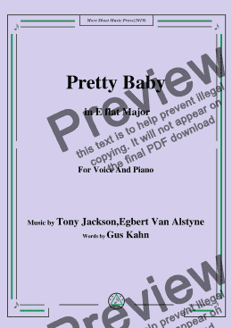 page one of Tony Jackson,Egbert Van Alstyne-Pretty Baby,in E flat Major,for Voice&Piano
