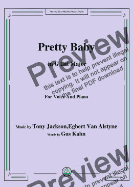 page one of Tony Jackson,Egbert Van Alstyne-Pretty Baby,in G flat Major,for Voice&Piano