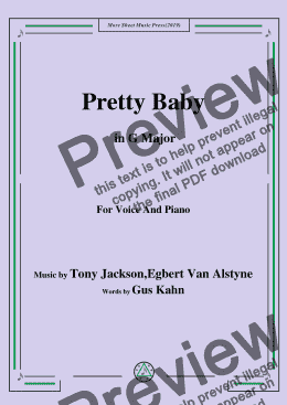page one of Tony Jackson,Egbert Van Alstyne-Pretty Baby,in G Major,for Voice&Piano