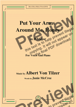 page one of Albert Von Tilzer-Put Your Arms Around Me.Honey,in D Major,for Voice and Piano