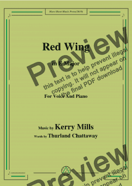 page one of Kerry Mills-Red Wing,in E Major,for Voice and Piano