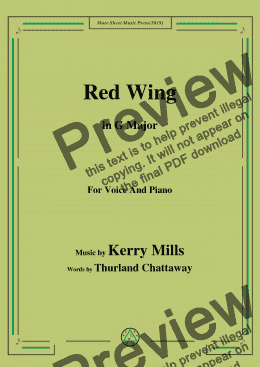 page one of Kerry Mills-Red Wing,in G Major,for Voice and Piano