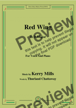 page one of Kerry Mills-Red Wing,in D Major,for Voice and Piano