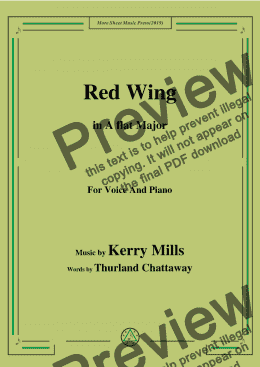 page one of Kerry Mills-Red Wing,in A flat Major,for Voice and Piano