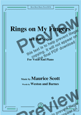 page one of Maurice Scott-Rings on My Fingers,in E flat Major,for Voice and Piano