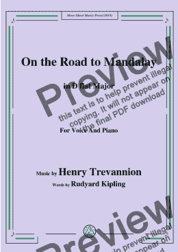 page one of Henry Trevannion-On the Road to Mandalay,in D flat Major,for Voice and Piano