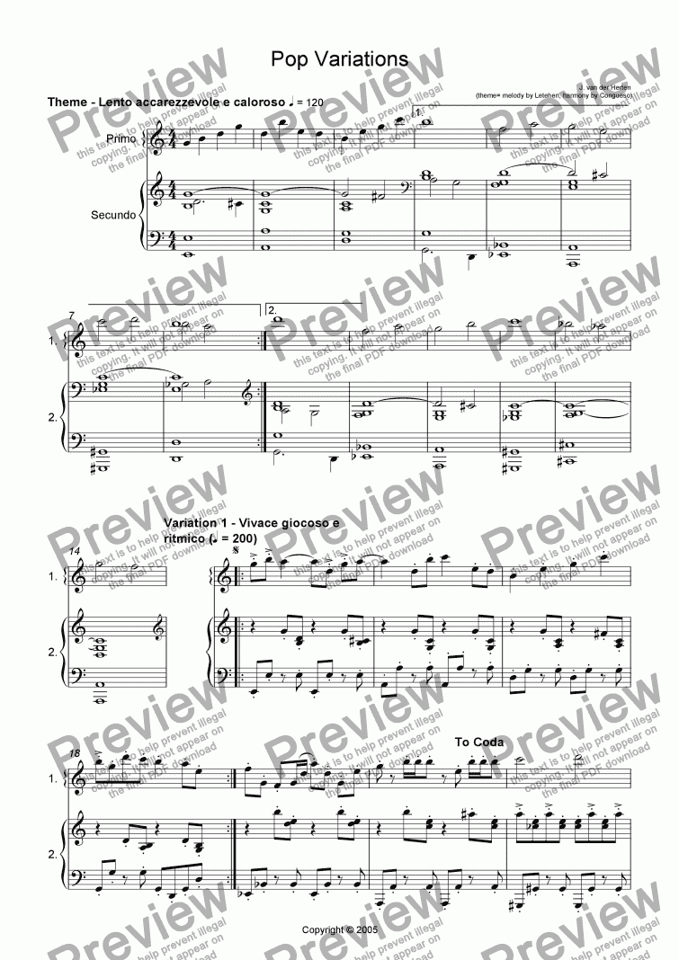 page one of Pop Variations (juvenilia, piano 4-hands)