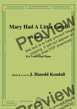 page one of J. Hanold Kendall-Mary Had A Little Lamb,in A flat Major,for Voice and Piano