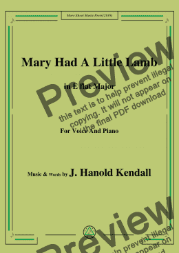 page one of J. Hanold Kendall-Mary Had A Little Lamb,in E flat Major,for Voice and Piano