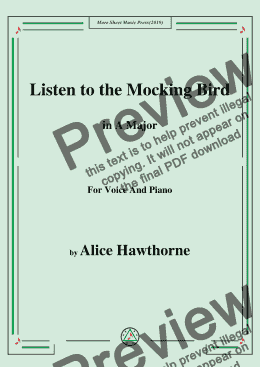 page one of Alice Hawthorne-Listen to the Mocking Bird,in A Major,for Voice&Pno