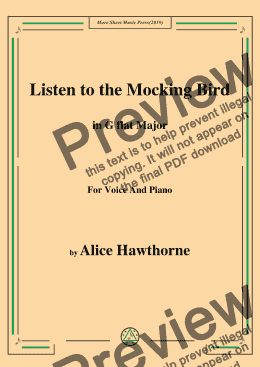 page one of Alice Hawthorne-Listen to the Mocking Bird,in G flat Major,for Voice&Pno