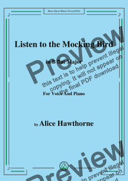 page one of Alice Hawthorne-Listen to the Mocking Bird,in B flat Major,for Voice&Pno
