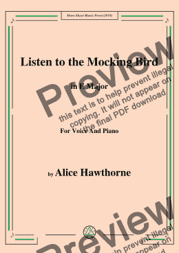 page one of Alice Hawthorne-Listen to the Mocking Bird,in E Major,for Voice&Pno