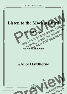 page one of Alice Hawthorne-Listen to the Mocking Bird,in E flat Major,for Voice&Pno