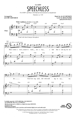page one of Speechless (from Disney's Aladdin) (arr. Jacob Narverud) (SATB Choir)