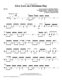 page one of Give Love on Christmas Day (arr. Mark Brymer) - Drums (Choir Instrumental Pak)