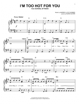 page one of I'm Too Hot For You (from School of Rock: The Musical) (Easy Piano)