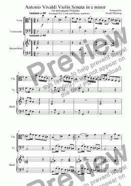 page one of VIVALDI, A Violin Sonata IX in e minor transcribed for Viola 1st movement Preludio