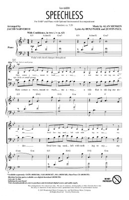 page one of Speechless (from Disney's Aladdin) (arr. Jacob Narverud) (SAB Choir)