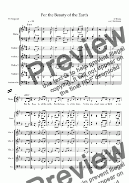 page one of For the Beauty of the Earth - String Hymn Arrangement & Descant (for training quintet and choir)
