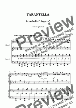 page one of V. Gavrilin - TARANTELLA  from ballet "Anyuta" - 1 piano 4 hands