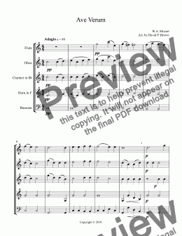 page one of Ave Verum for Woodwind Quintet
